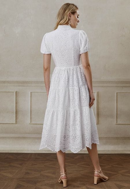 Meliora - Short Sleeve Crochet Maxi Dress in White