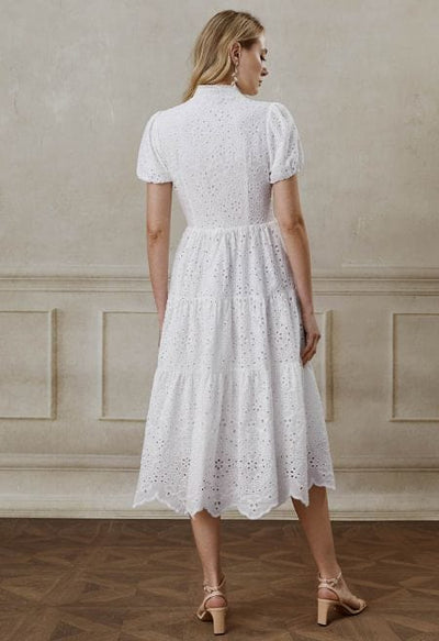 Meliora - Short Sleeve Crochet Maxi Dress in White