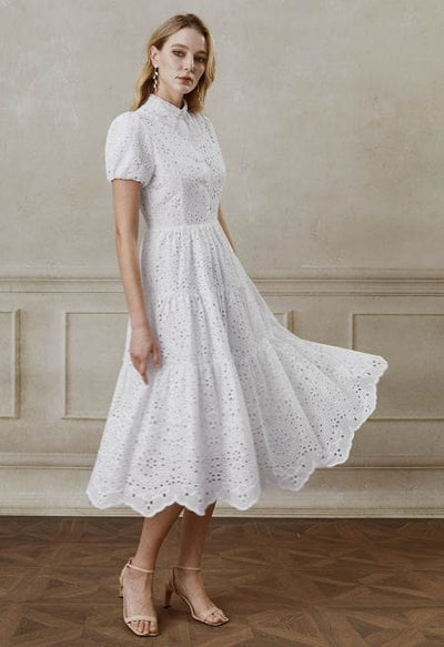 Meliora - Short Sleeve Crochet Maxi Dress in White