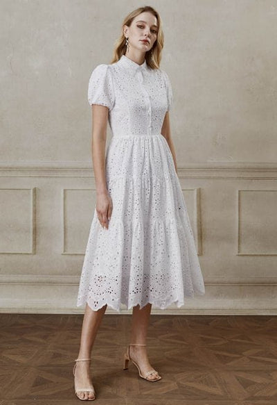 Meliora - Short Sleeve Crochet Maxi Dress in White