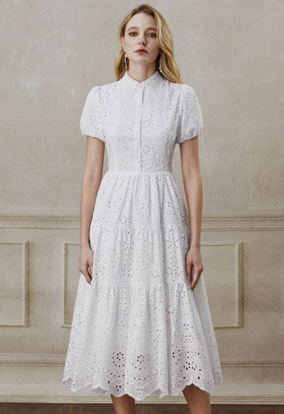 Meliora - Short Sleeve Crochet Maxi Dress in White