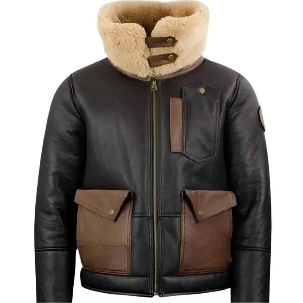 Faux Leather Aviator Jacket | Shearling Collar | Warm and Stylish