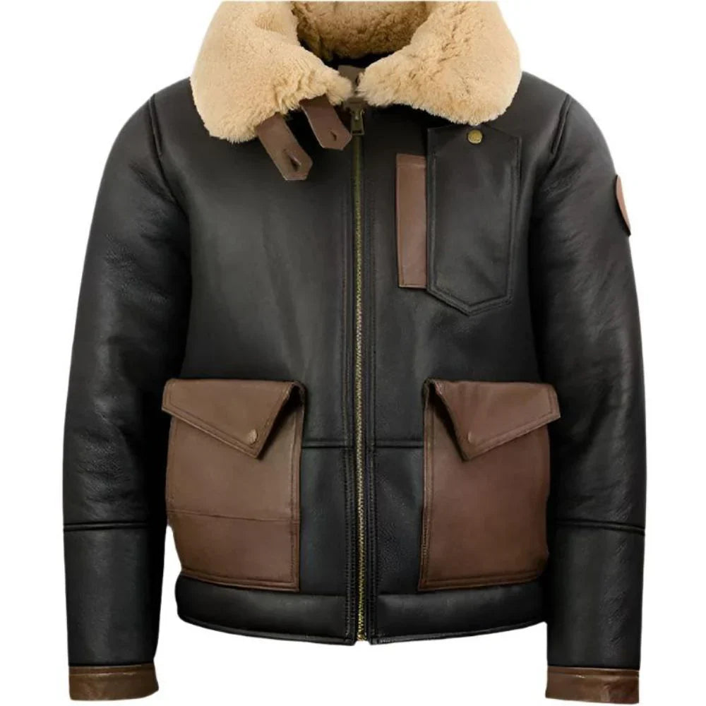 Faux Leather Aviator Jacket | Shearling Collar | Warm and Stylish