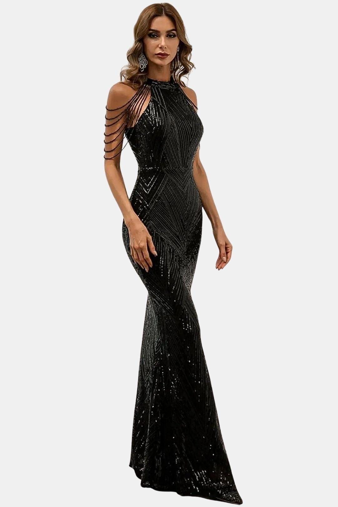 Mikka - Cold Shoulder Beaded Sequin Cocktail Dress