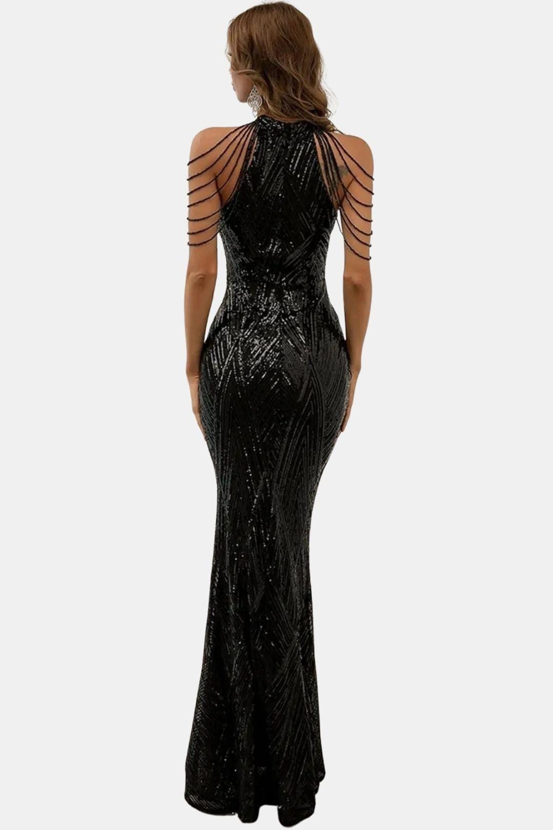 Mikka - Cold Shoulder Beaded Sequin Cocktail Dress