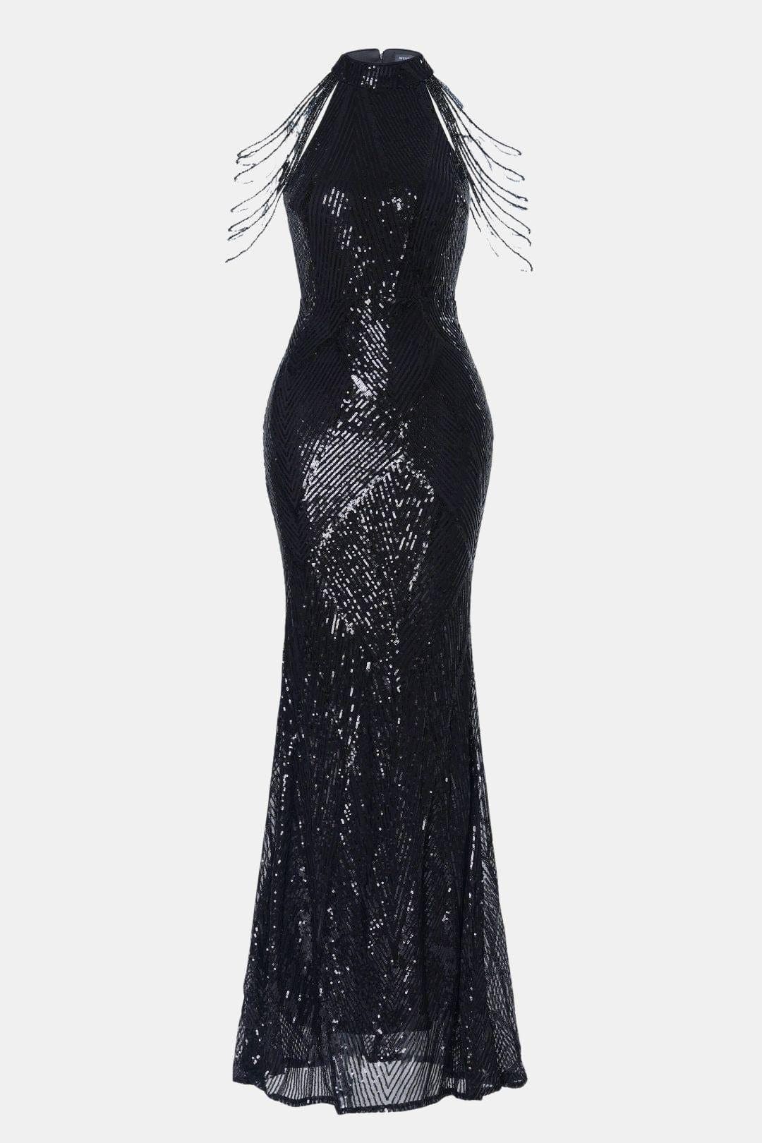 Mikka - Cold Shoulder Beaded Sequin Cocktail Dress