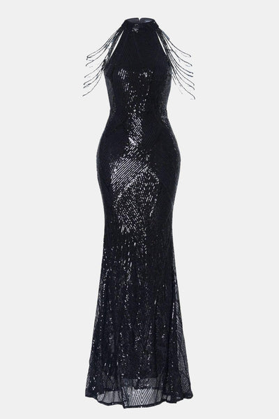 Mikka - Cold Shoulder Beaded Sequin Cocktail Dress