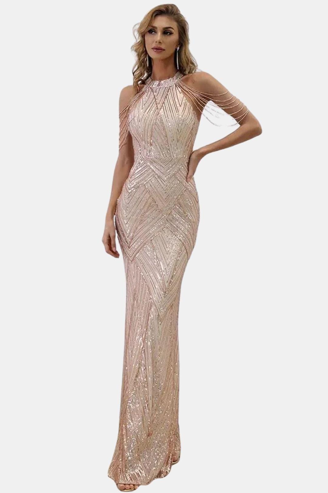 Mikka - Cold Shoulder Beaded Sequin Cocktail Dress