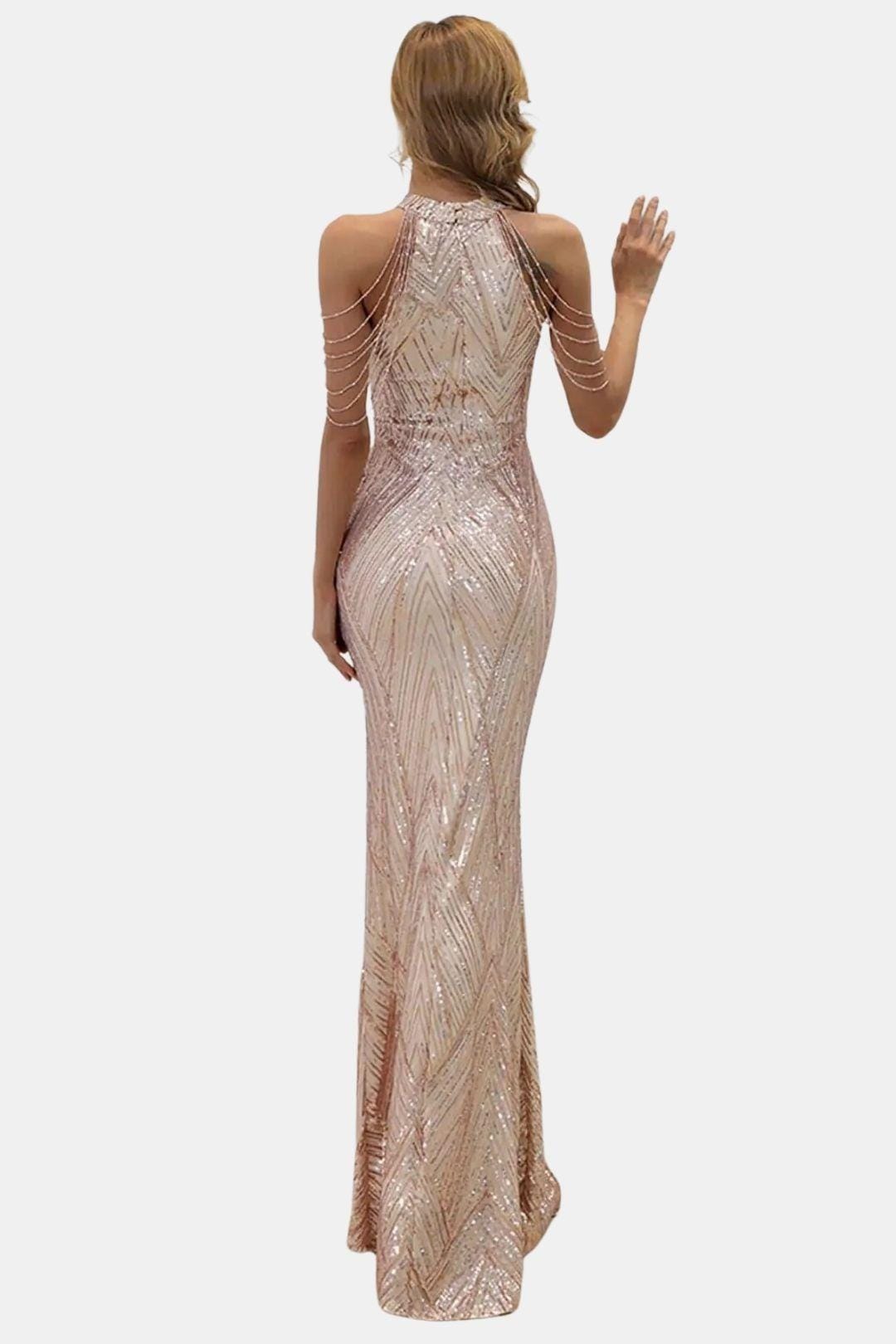Mikka - Cold Shoulder Beaded Sequin Cocktail Dress