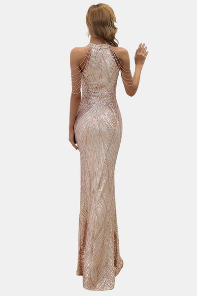 Mikka - Cold Shoulder Beaded Sequin Cocktail Dress