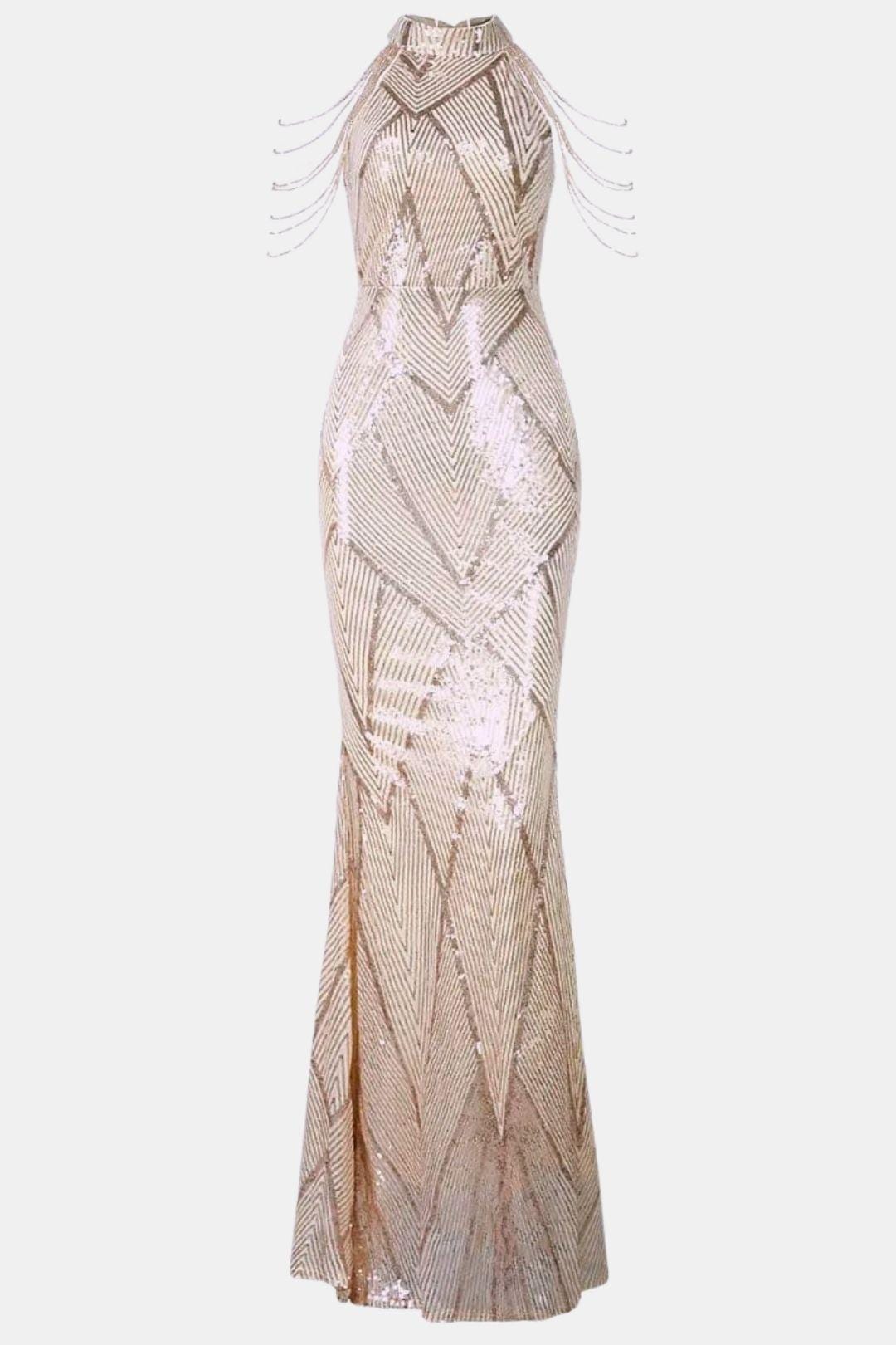 Mikka - Cold Shoulder Beaded Sequin Cocktail Dress