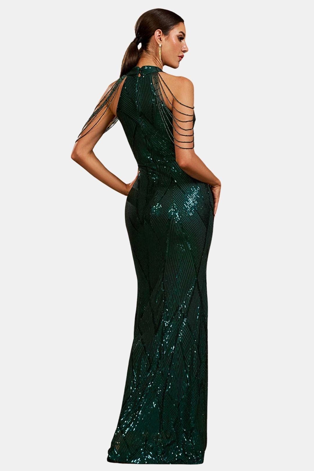 Mikka - Cold Shoulder Beaded Sequin Cocktail Dress