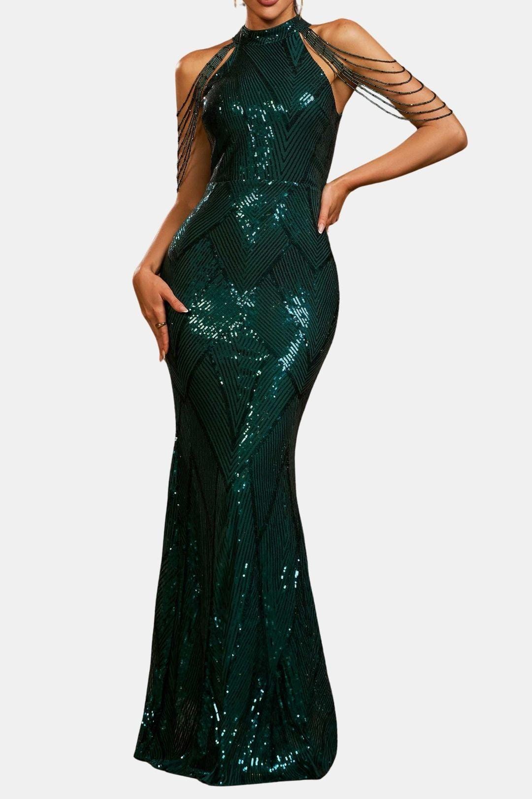 Mikka - Cold Shoulder Beaded Sequin Cocktail Dress