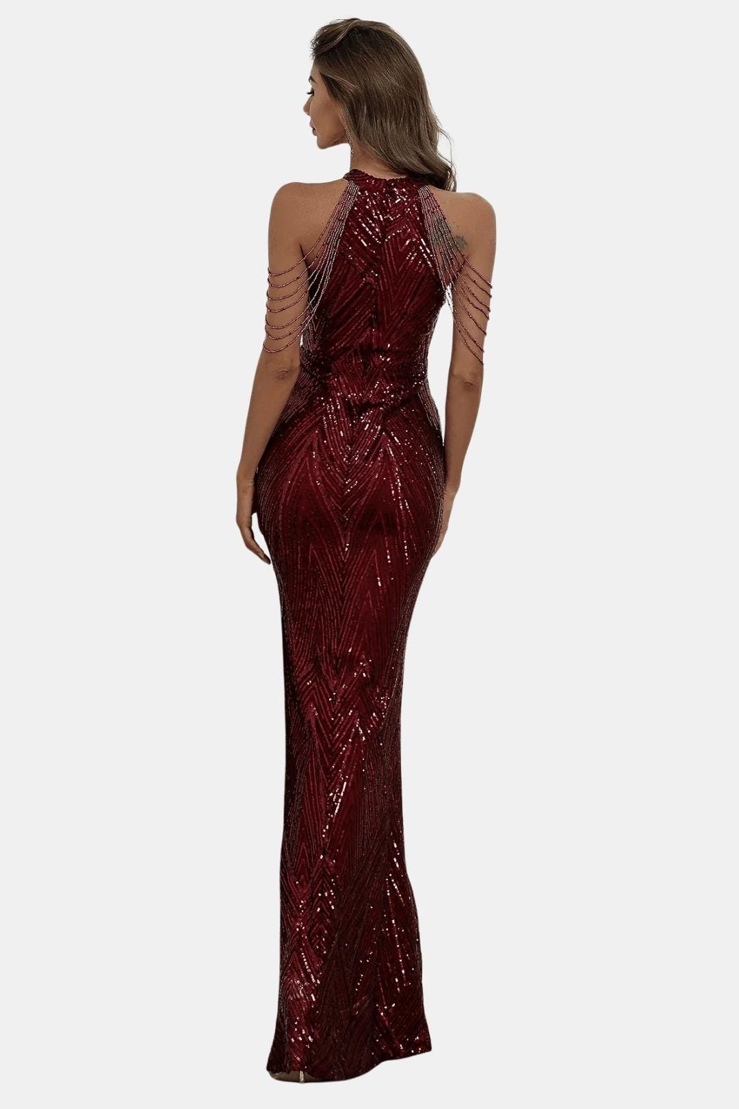 Mikka - Cold Shoulder Beaded Sequin Cocktail Dress