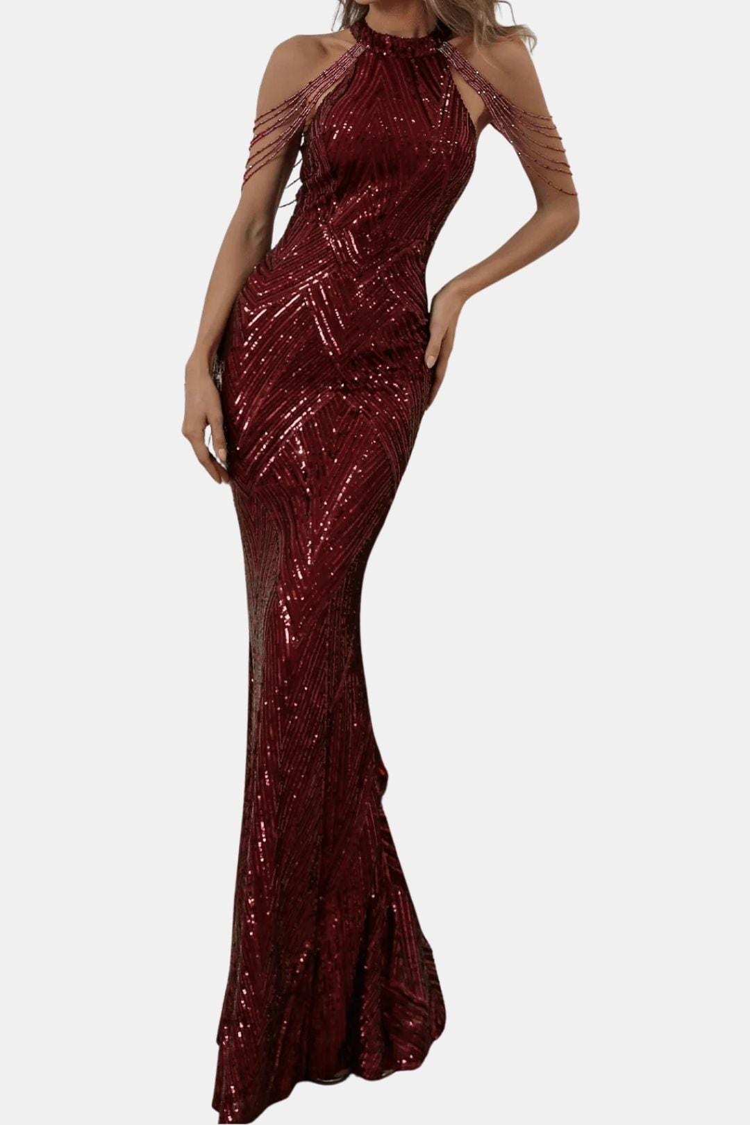 Mikka - Cold Shoulder Beaded Sequin Cocktail Dress