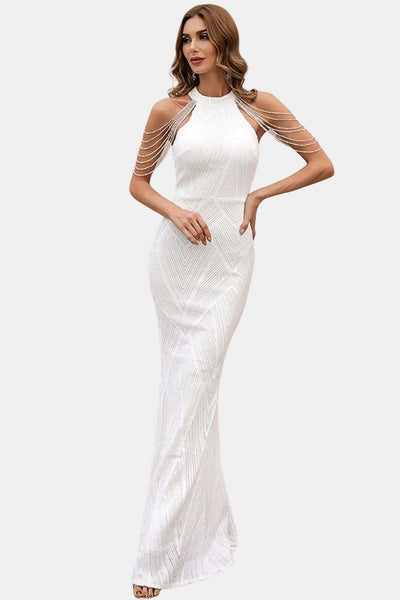 Mikka - Cold Shoulder Beaded Sequin Cocktail Dress