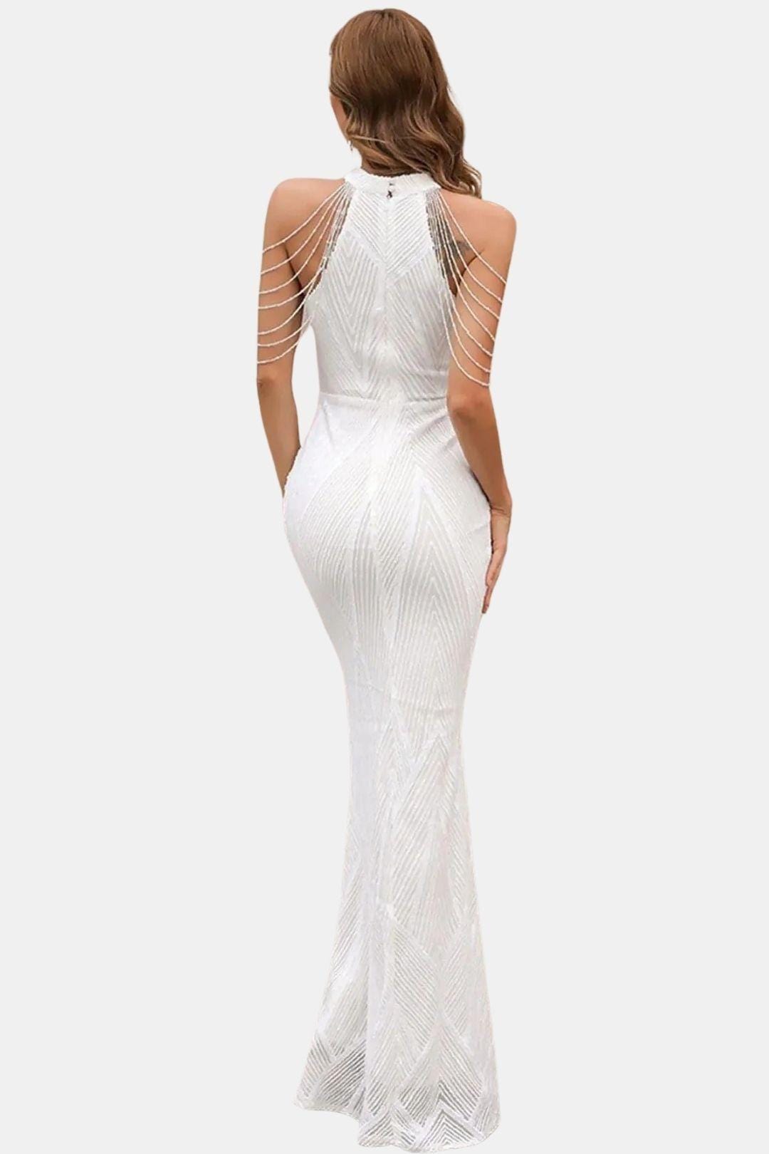 Mikka - Cold Shoulder Beaded Sequin Cocktail Dress