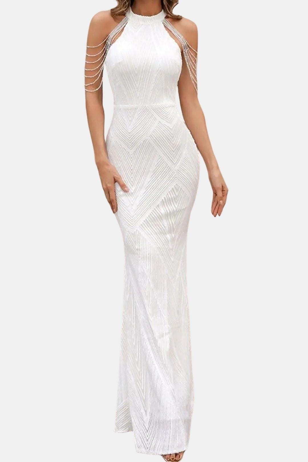 Mikka - Cold Shoulder Beaded Sequin Cocktail Dress