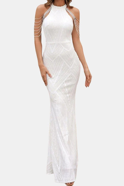 Mikka - Cold Shoulder Beaded Sequin Cocktail Dress