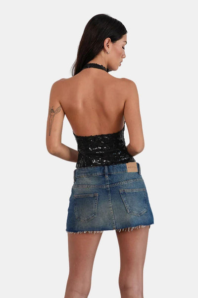 Mikkaela - Black Sequin Halterneck Top