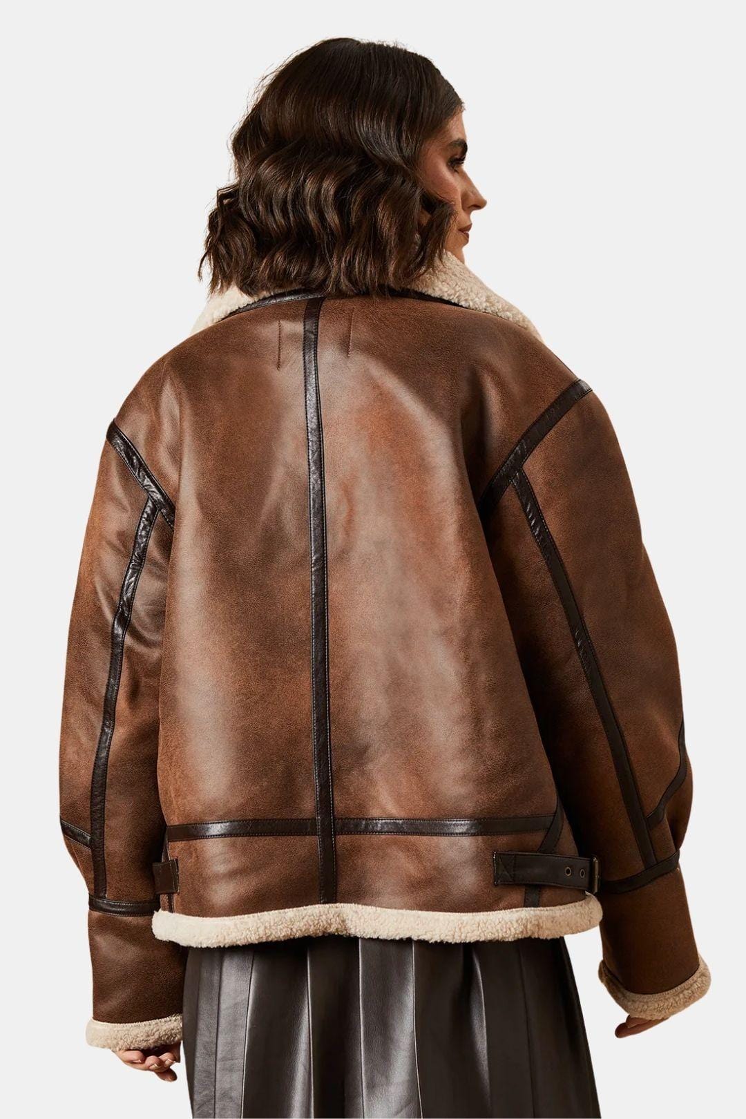 Millie – Faux Suede Borg Detail Aviator Jacket