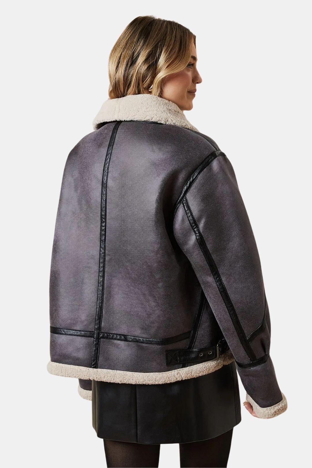Millie – Faux Suede Borg Detail Aviator Jacket