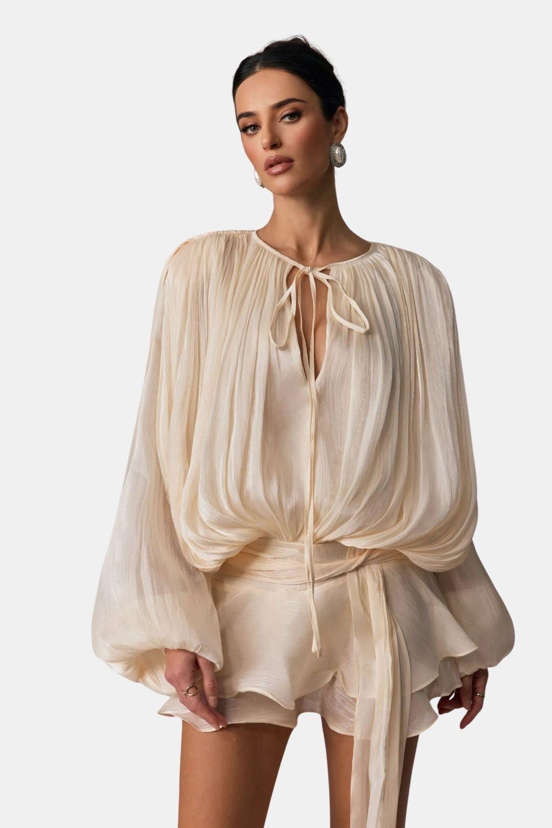 Miora –  Pleated Mini Dress with Ruched Hem