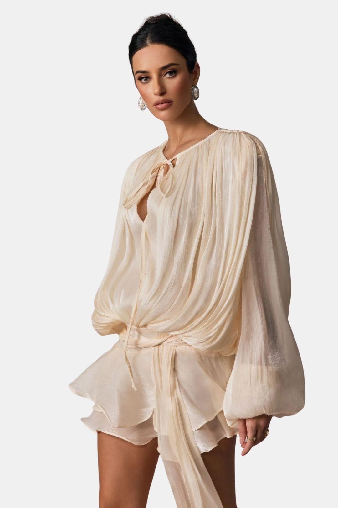 Miora –  Pleated Mini Dress with Ruched Hem