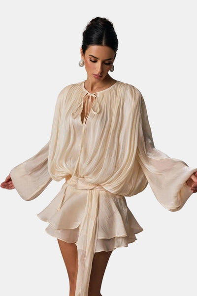 Miora –  Pleated Mini Dress with Ruched Hem
