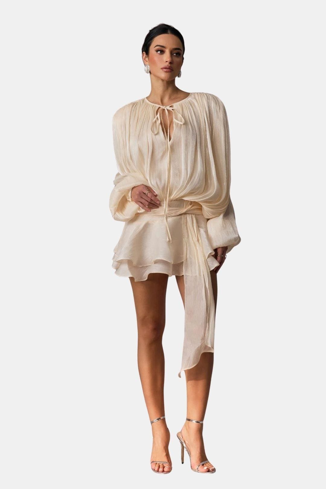 Miora –  Pleated Mini Dress with Ruched Hem