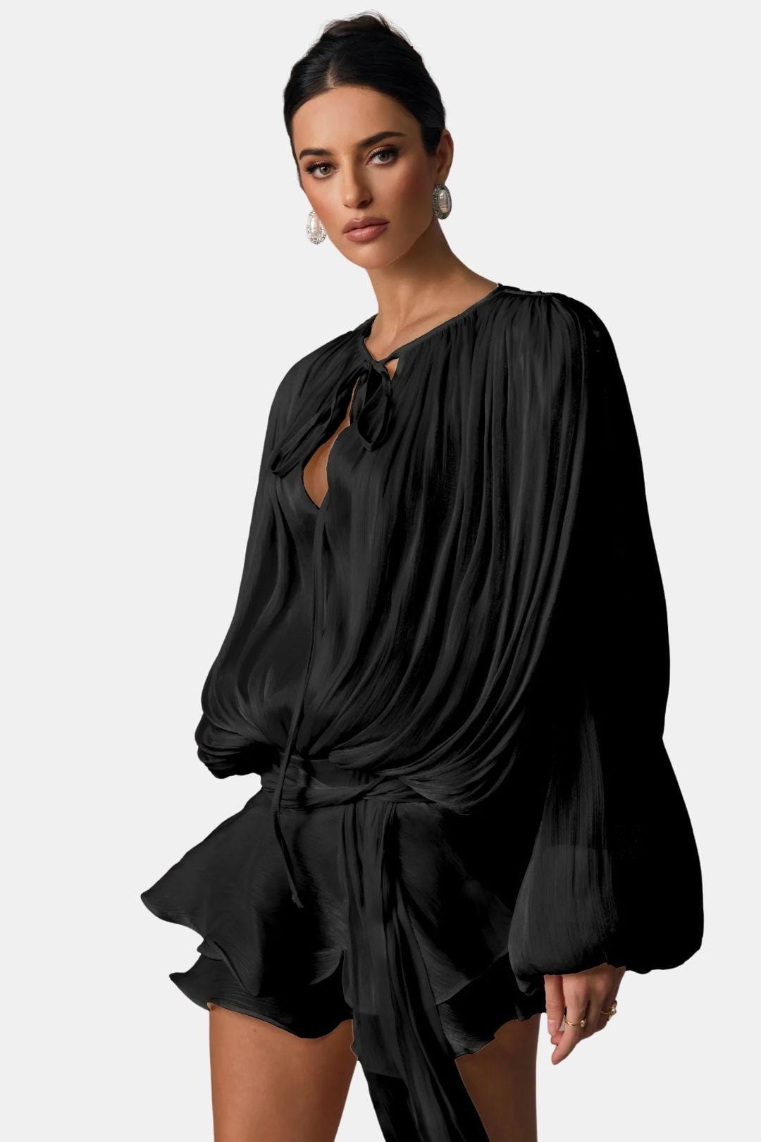 Miora –  Pleated Mini Dress with Ruched Hem