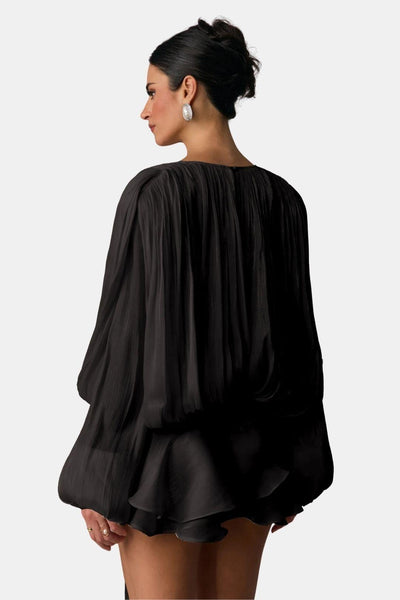 Miora –  Pleated Mini Dress with Ruched Hem