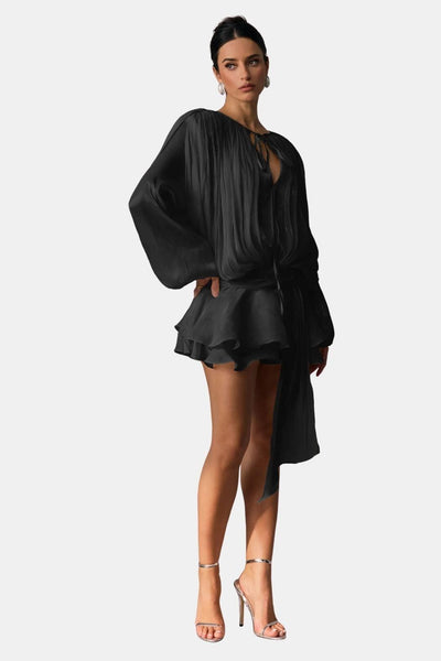Miora –  Pleated Mini Dress with Ruched Hem