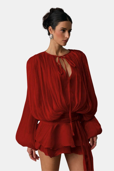 Miora –  Pleated Mini Dress with Ruched Hem