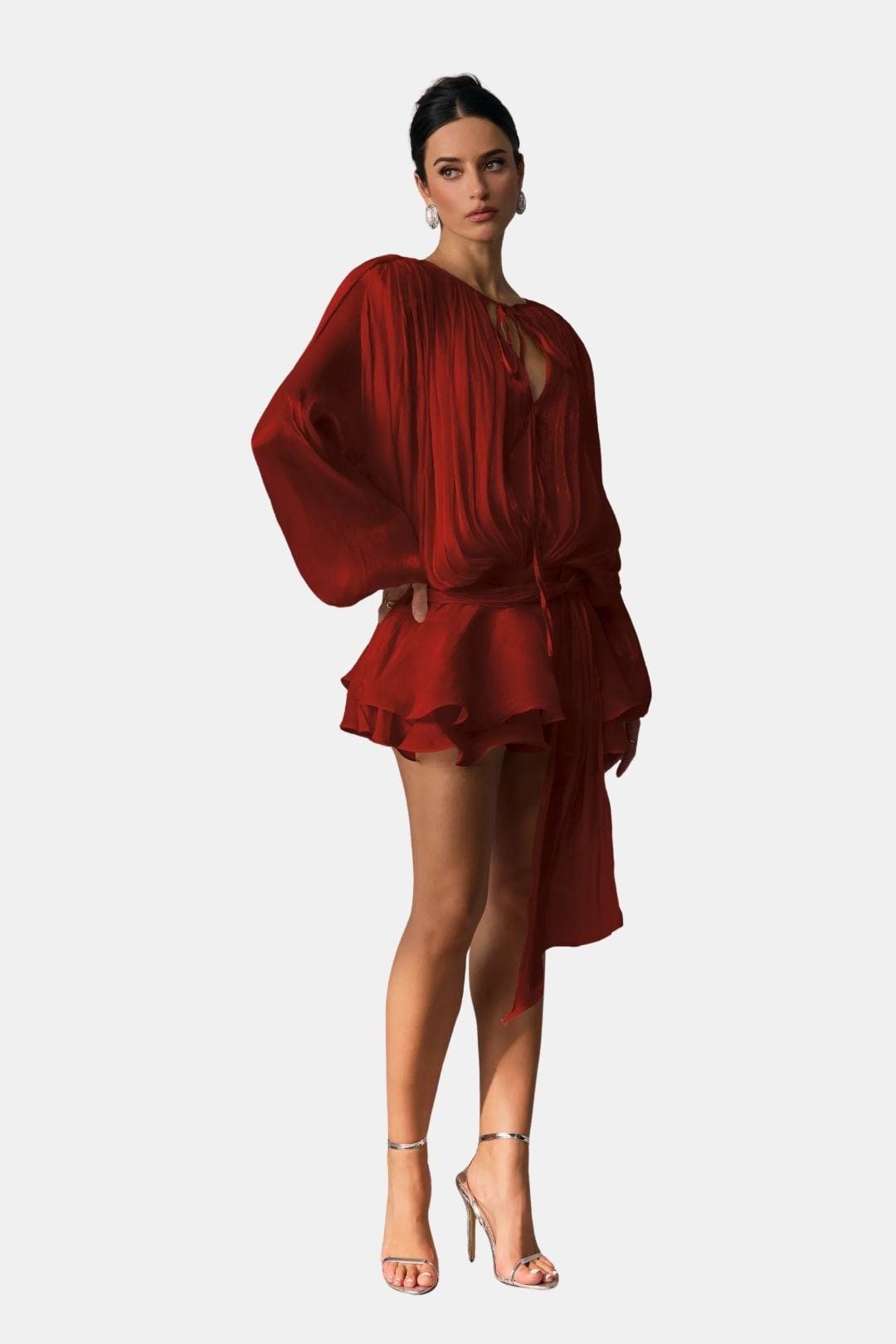 Miora –  Pleated Mini Dress with Ruched Hem