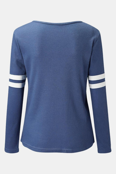 Nancy – Striped Zip Polo Waffle Knit Top