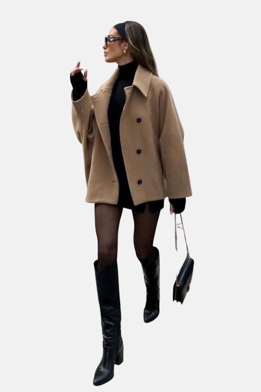 Nelly – Warm Wool Oversized Autumn Coat with Buttons for Women
