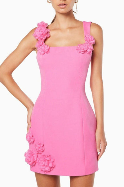 Nicky - Floral Accent Pink Mini Dress