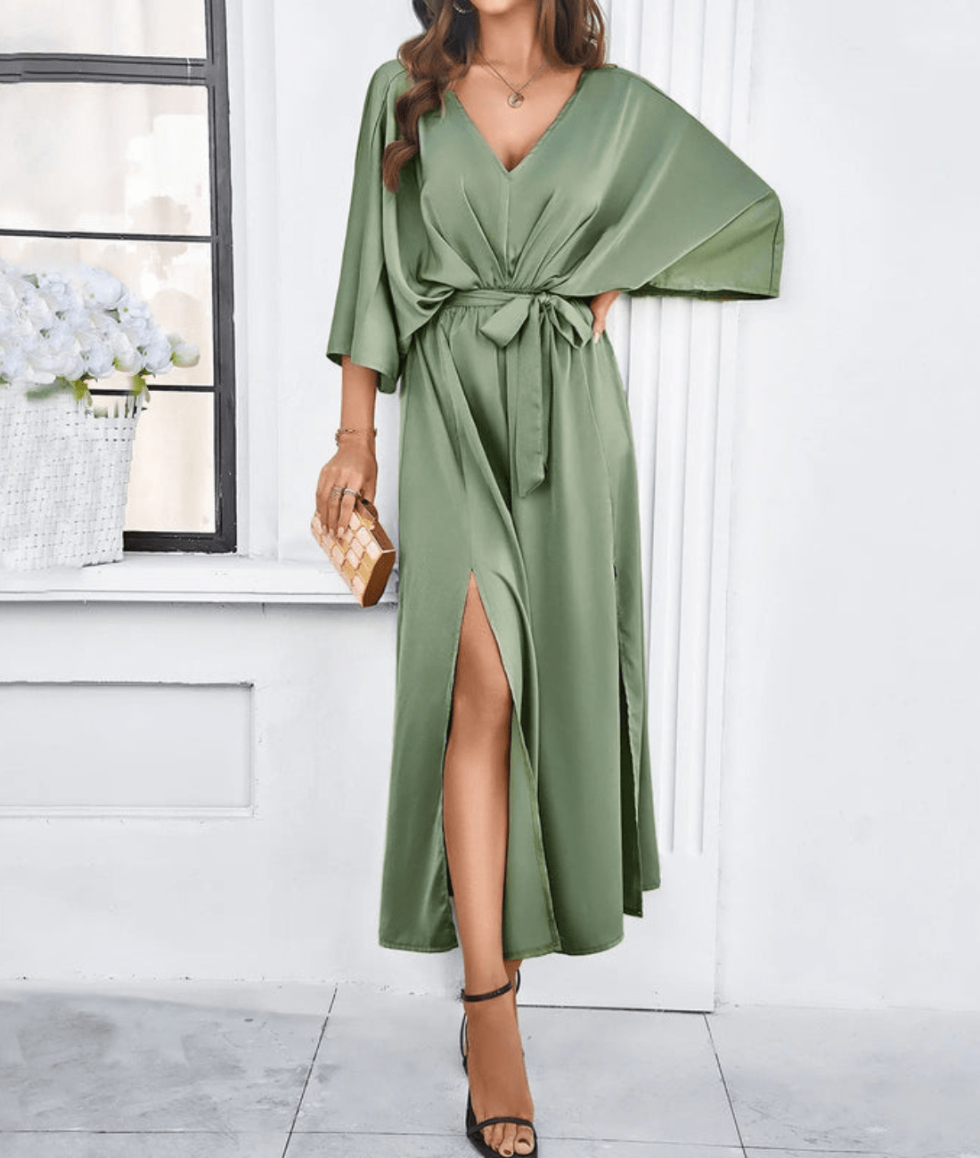 Nikoleta – V-Neck Satin Maxi Dress