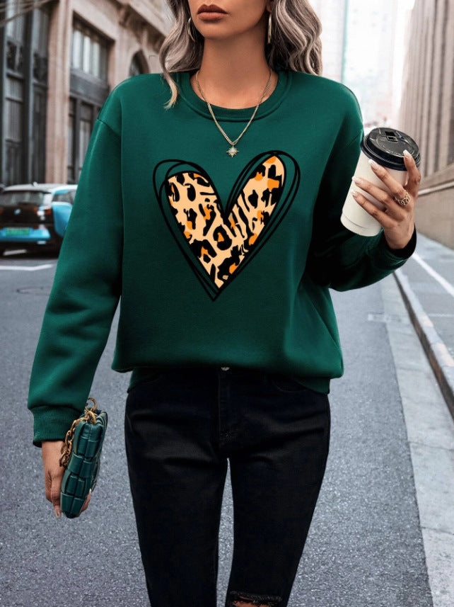 Leopard Heart Sweatshirt | Trendy Casual Wear | Stylish and Comfortable