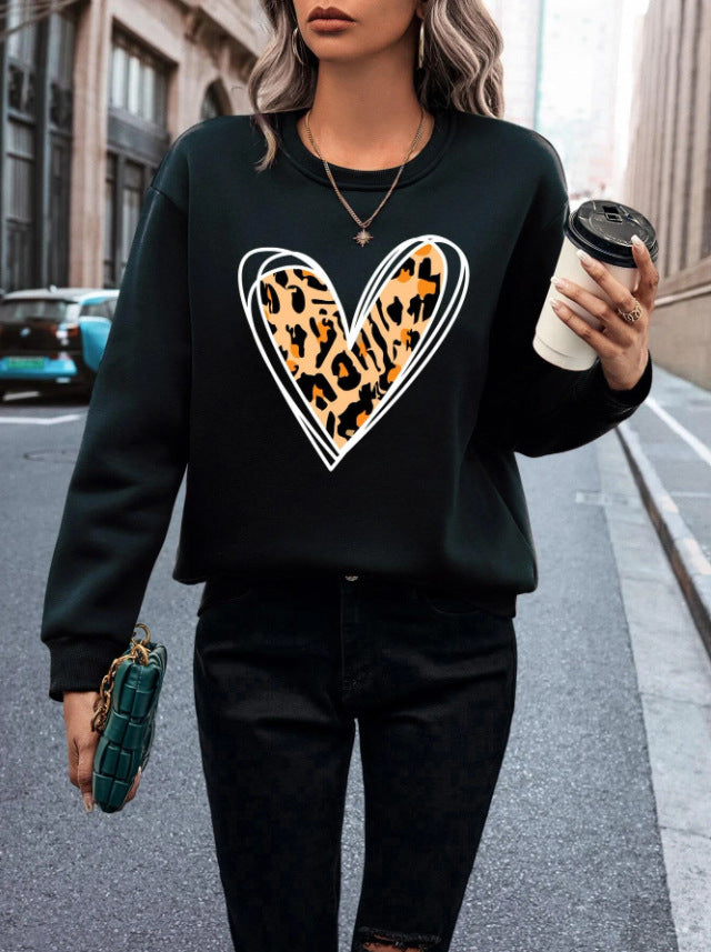 Leopard Heart Sweatshirt | Trendy Casual Wear | Stylish and Comfortable