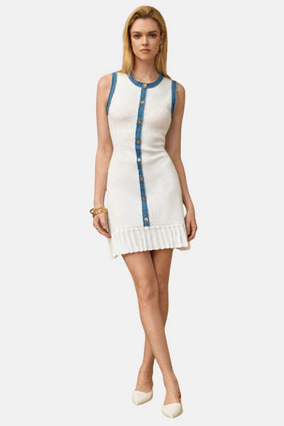 Phedora – Knit Metallic Button Patchwork Sleeveless Sweater Dress