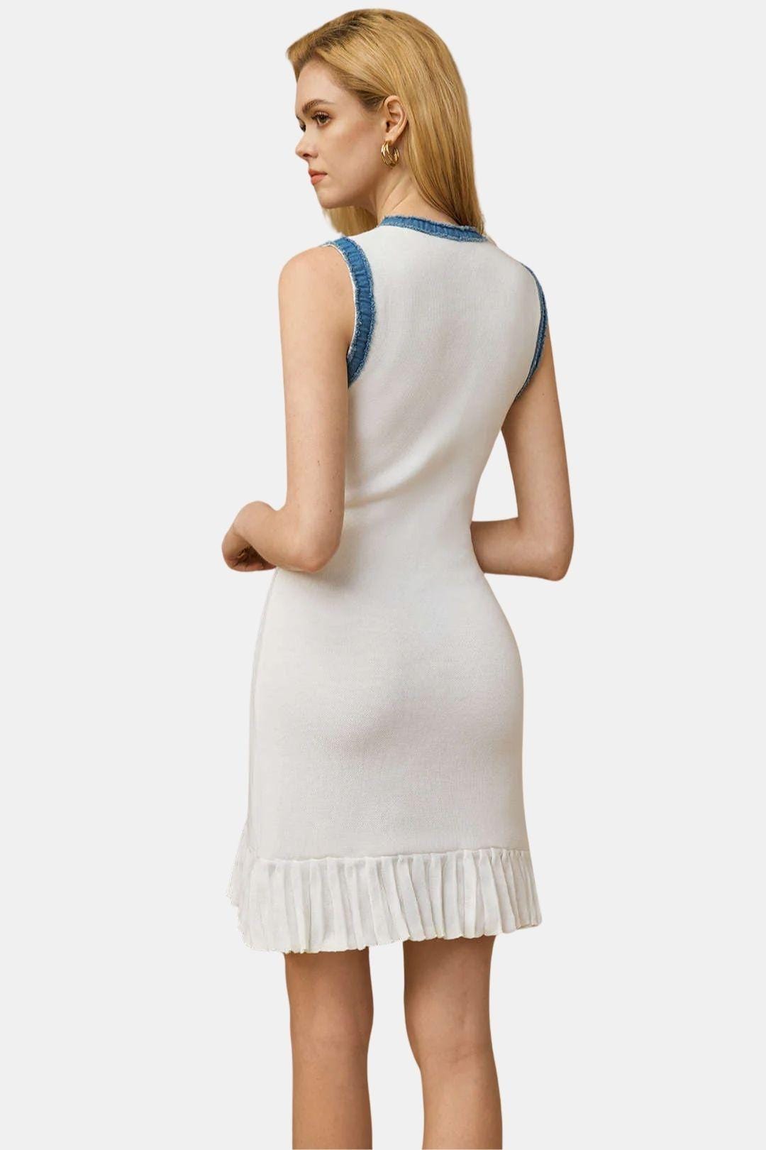 Phedora – Knit Metallic Button Patchwork Sleeveless Sweater Dress