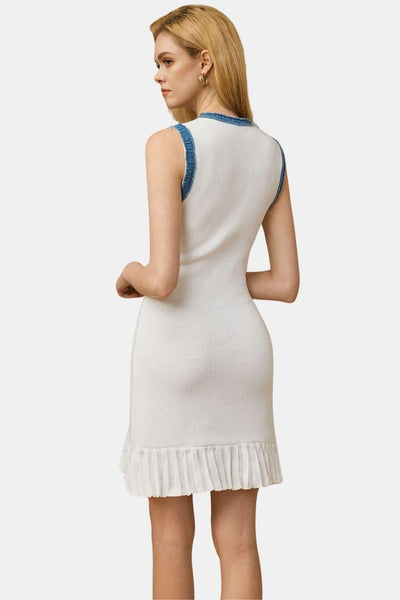 Phedora – Knit Metallic Button Patchwork Sleeveless Sweater Dress