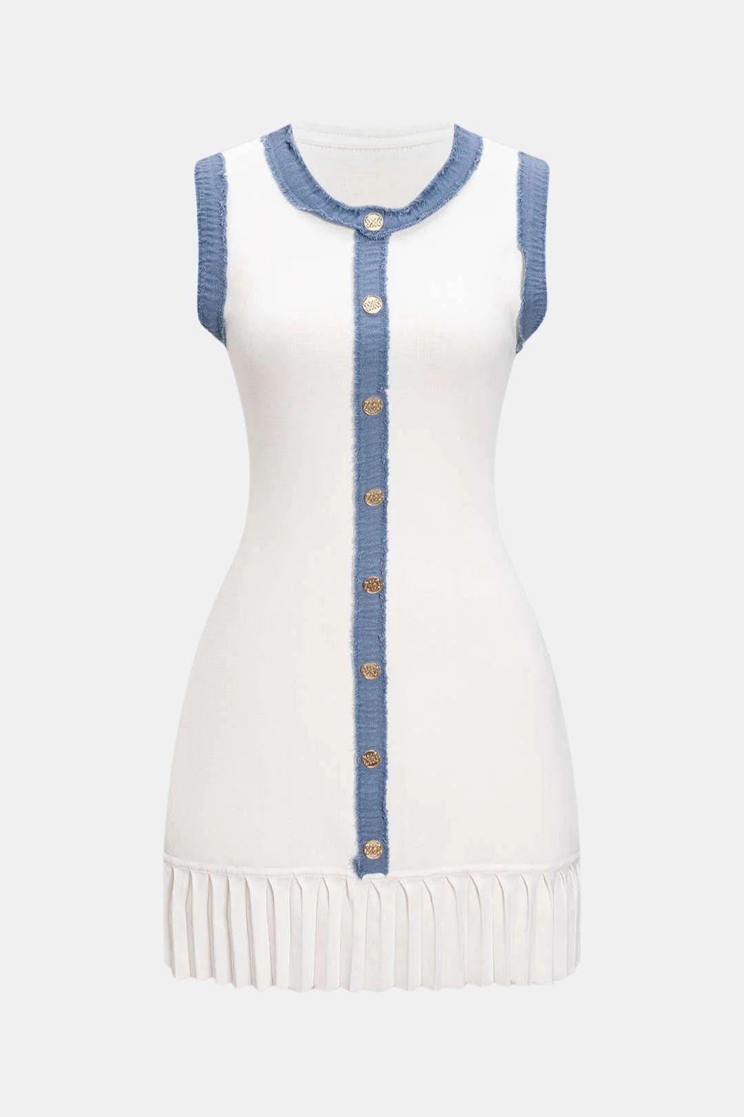 Phedora – Knit Metallic Button Patchwork Sleeveless Sweater Dress