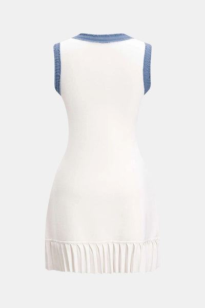 Phedora – Knit Metallic Button Patchwork Sleeveless Sweater Dress