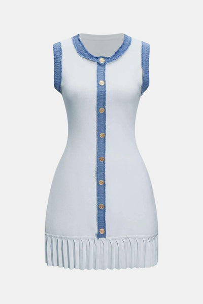 Phedora – Knit Metallic Button Patchwork Sleeveless Sweater Dress