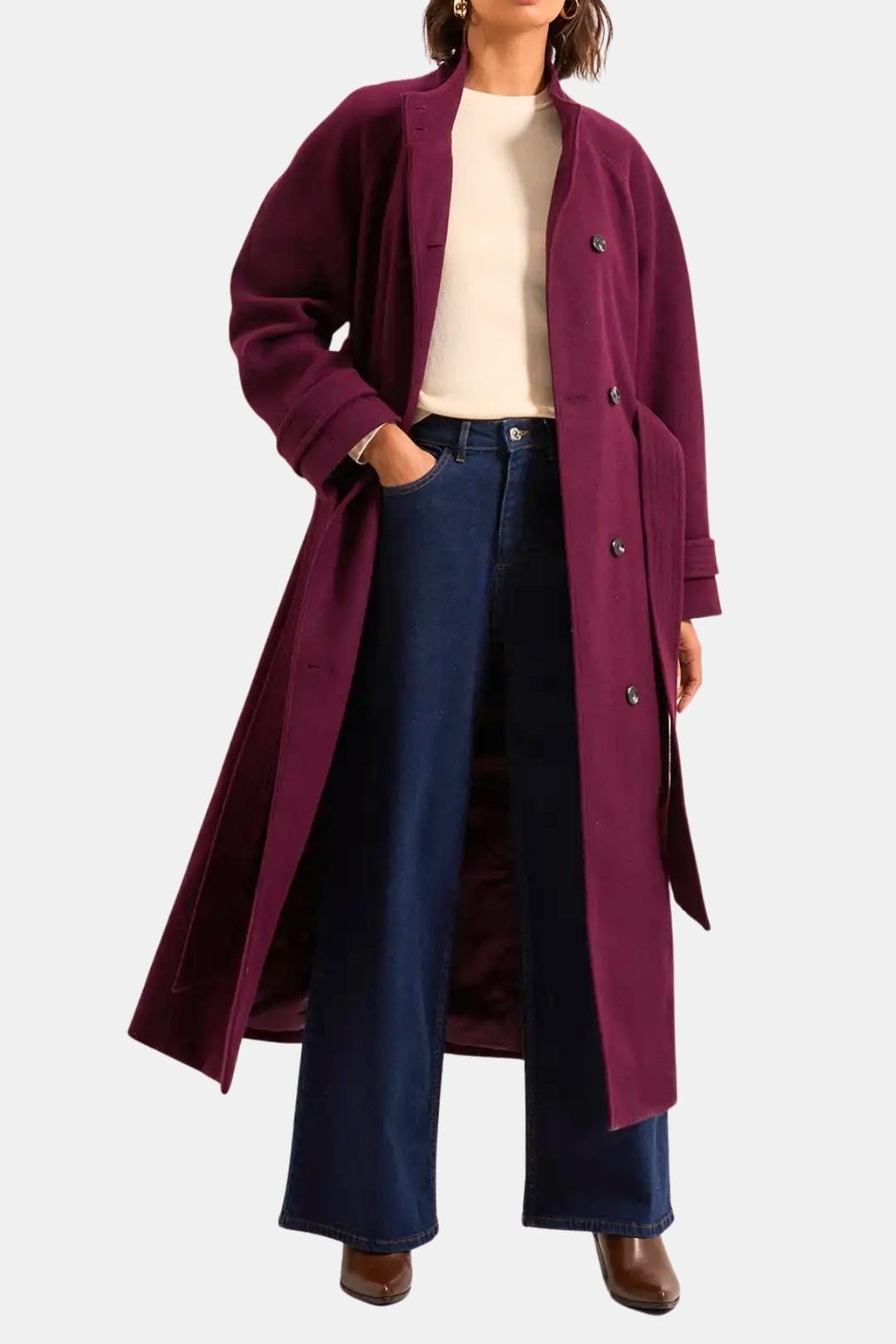 Phoebe – Classic Funnel Neck Belted Midi Coat