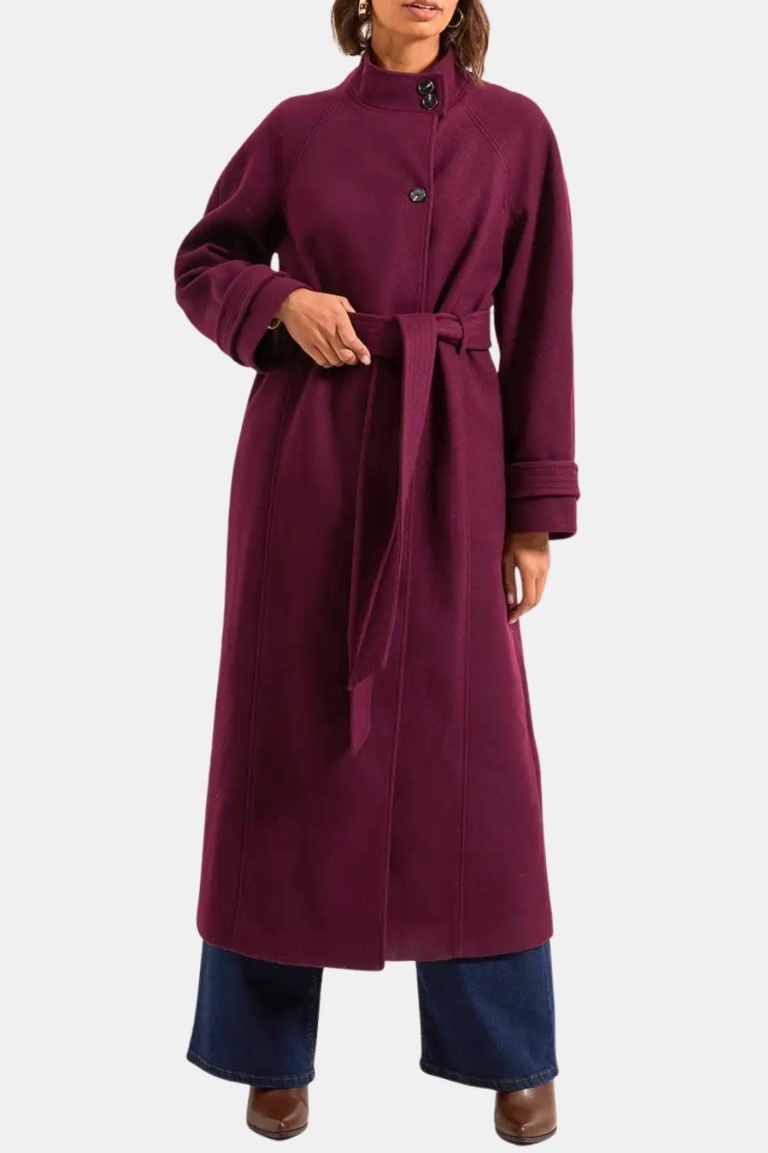 Phoebe – Classic Funnel Neck Belted Midi Coat
