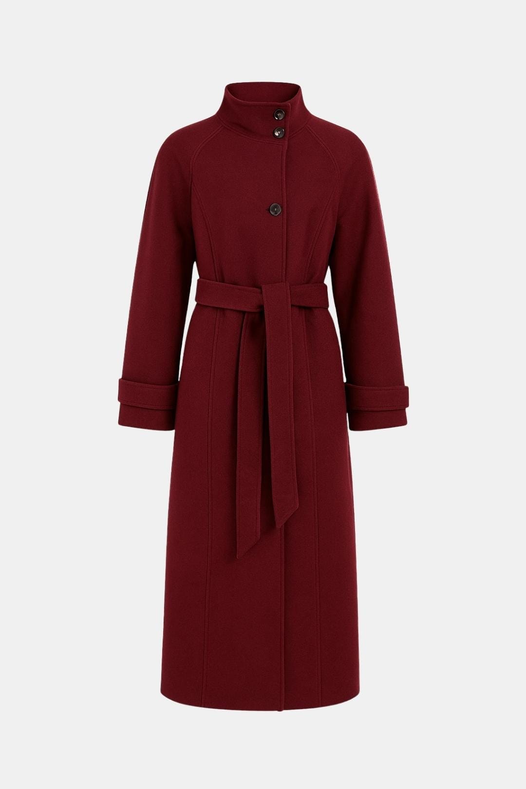 Phoebe – Classic Funnel Neck Belted Midi Coat